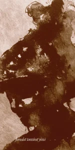 Sepia-toned illustration painted by Jouko Ollikainen for Magi Viljanen’s book Kastemaljani viimeiset rippeet, chapter “Jumalat tanssivat yössä”.
